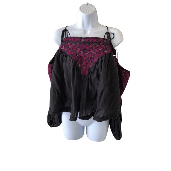 Free People Black Purple Open Shoulder Long Sleeve Top/Blouse size M - Picture 5 of 12